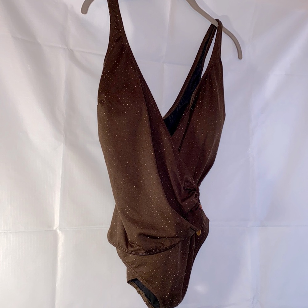 Brown mock wrap swim suit